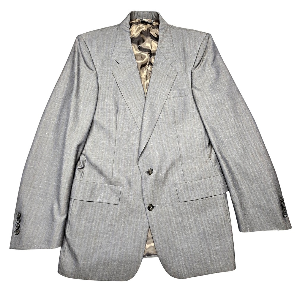 Vintage Christian Dior Blazer Mens 42 Gray Pinstripe Suit Jacket Made USA 80s‎